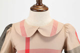 Kid Girls Plaid Spring Autumn Doll Collar Long-sleeved Dresses