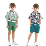 Kid Baby Boys Printed Bowknot Short Sleeve Summer 2 Pcs Set