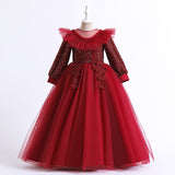 Kid Girl Long-sleeved Gauze Lace Catwalk Host Christmas Dress