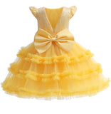 Kid Baby Girl Solid Color Cake Sequin Splicing Princess Mesh Gauze Dresses