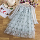 3-8T Kid Girl Floral Embriodery Flower Ruffle Layered Party Tulle Dresses
