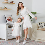 Family Matching Mother Daughter Flowing Doll Chiffon Long Sleeve Lovely Dresses