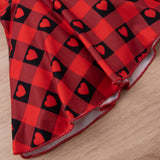 Girl Suit Valentine's Day Solid Color Top Plaid Heart Flared Set 2 Pcs