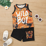 Kid Baby Boy Letter Trendy Fan Tie-dye Tank Shorts 2 Pcs Set