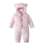 Boys Girls Boy Onesie Spring Winter Solid Color Hooded Fluffy Bear Rompers