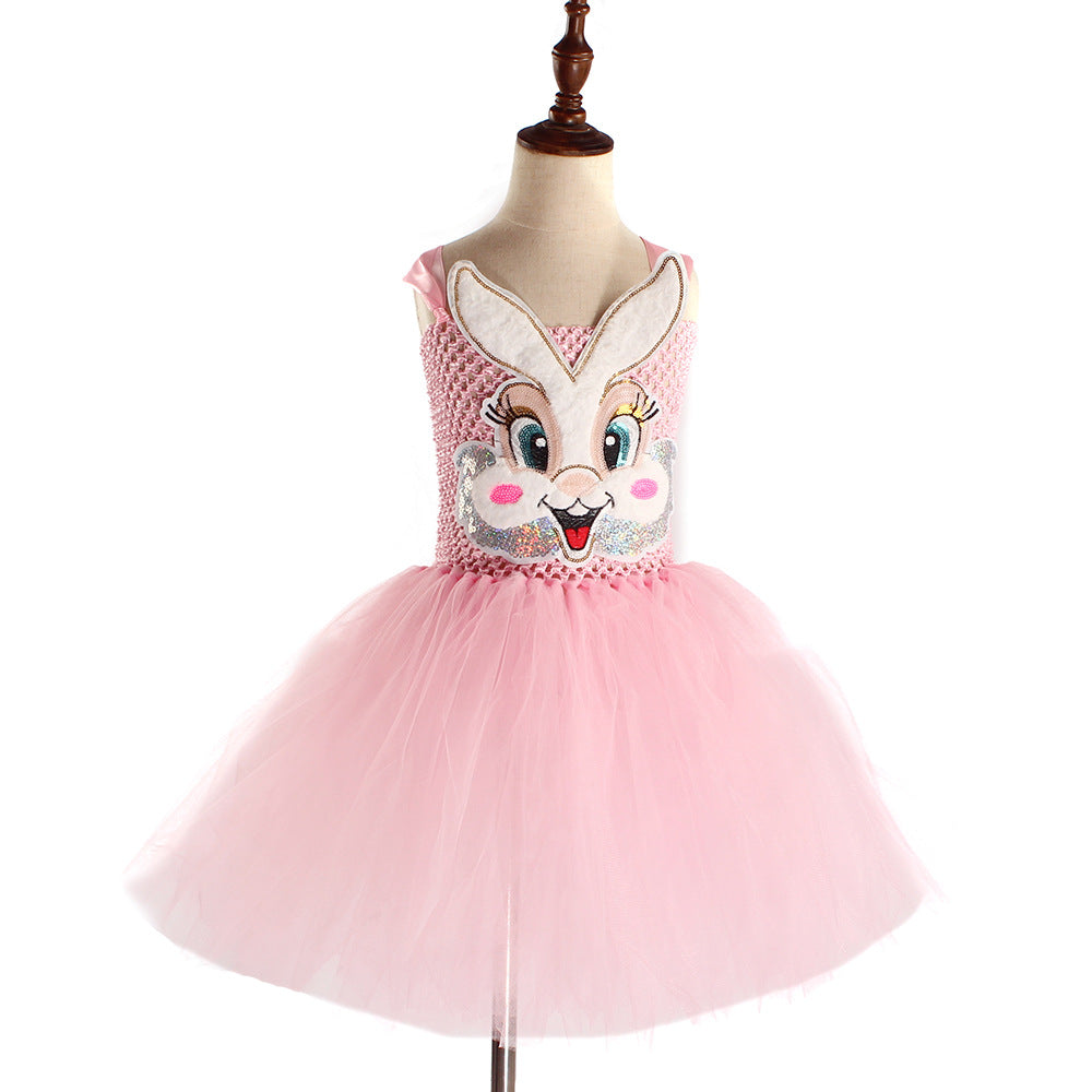 Kid Baby Girl Easter Bunny Plush Rabbit Ears Princess Dress