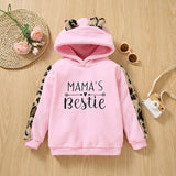 Kid Baby Girl Pullover Letter Embroidered Leopard Stitched Hoodie