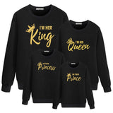 Family Matching Long Sleeve King Queen Princess Prince  Crown Print Shirts Tops