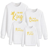 Family Matching Long Sleeve King Queen Princess Prince  Crown Print Shirts Tops