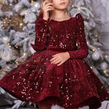 Kid Girl Princess Shag Yarn High-end Host Piano Performance Sequins Dresses