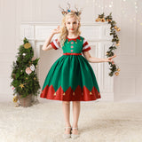 Christmas Kids Girl Cartoon Print Satin Dress