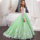 Kid Girl Lace Long Sleeves Trailing Flower Wedding Puffy Dresses