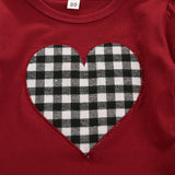 Baby Kid Girl Suit Valentine's Day Plaid Heart Top Bell Bottoms 2 Pcs Sets