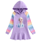 Kid Girls Rainbow Frosted Frosted Long Sleeved Elsa Casual Dresses