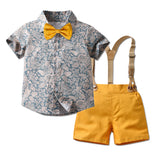 Kid Baby Boy Suit Short Sleeve Printed Suspenders Bow Tie Beach 2 Pcs Sets