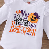 Baby Girls Set Pumpkin Print Bow Mesh Gauze Halloween 2 Pcs