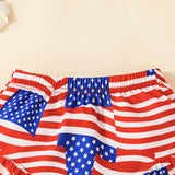 Baby Girls Striped Bow Suspender Holiday Independence Day Rompers
