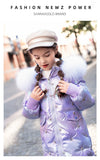 Kid Girls Cotton-padded Long Bright Leather Wool-collar Coats 4-14T