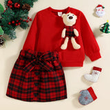 Kid Baby Girl Bear Doll Plaid Short 2 Pcs Sets