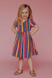 Family Matching Parent-child Rainbow Stripe Print V Collar Dress