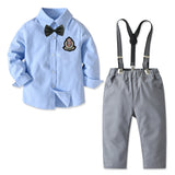 Kid Baby Boy Suit Badge Long Sleeve Suspenders Gentleman 4 Pcs Sets