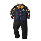 Kid Baby Boy Long-sleeved Striped Gentleman Suits 4 Pcs Sets