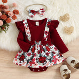 Baby Girl Long Sleeve Red Printing Fake 3 Pcs Sets