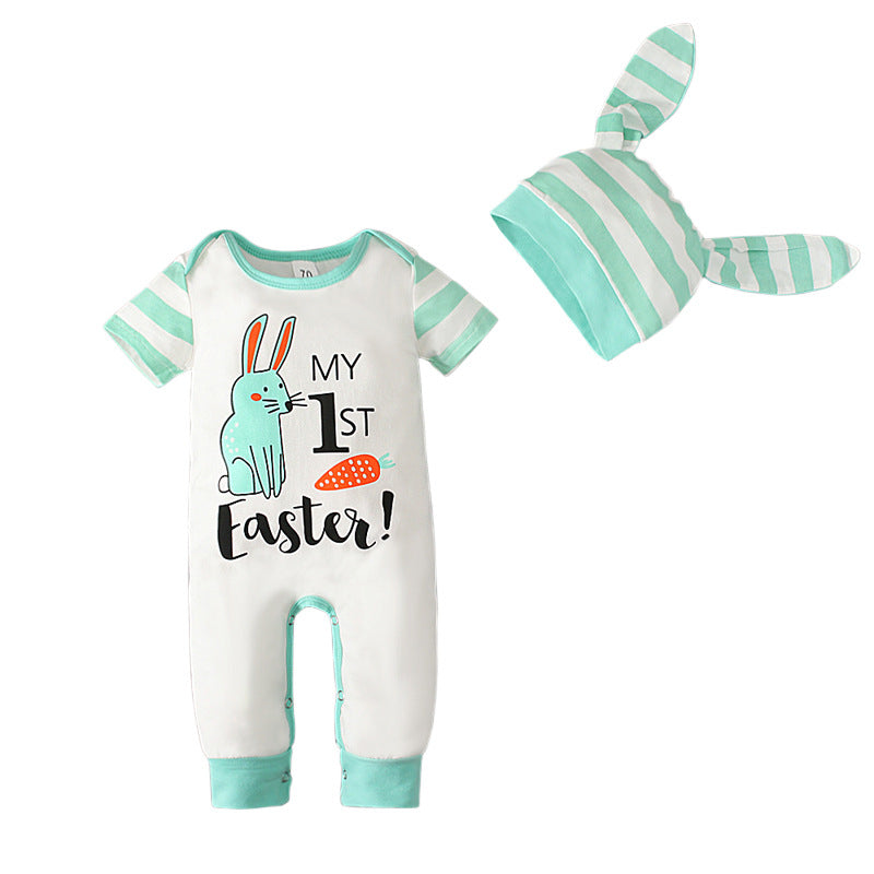 Summer Easter Boy Short Sleeve Rabbit Stripe Sets 2 Pcs