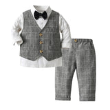 Kid Baby Boy Gentleman Suit Long Sleeve Plaid 3 Pcs Sets