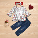 Baby Toddler Girl Valentine's Day Love Letter Print 3 Pcs Sets