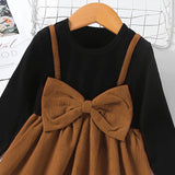 Kid Baby Girls Spring Autumn Fake Bow Patchwork Long Sleeve 2 Pcs Sets