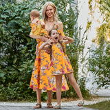 Family Matching Mother Daughter Halter V-collar Garden Flower Dresses