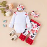 Baby Girl First Valentine Love Pleated Lace 4 Pcs Sets