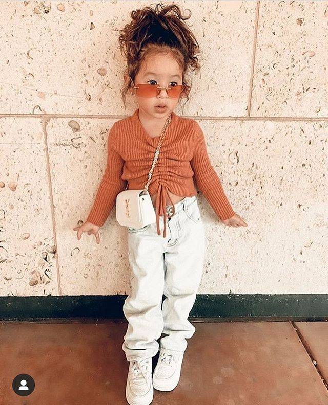 Kid Baby Girl Long Sleeve Solid Knit  Denim Fashion Outfits 2 Pcs Sets