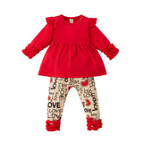 Baby Toddler Girl Suit Valentine's Day Long Sleeve Letter Heart Lace 2 Pcs Sets