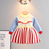 Kid Baby Girl Korean Style Striped Autumn Dress