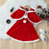 Kid Baby Girls Christmas Red Fox Velvet Hooded Dresses