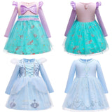 Kid Girl Frozen Princess Elsa Long Sleeve Gauze Cinderella Dresses