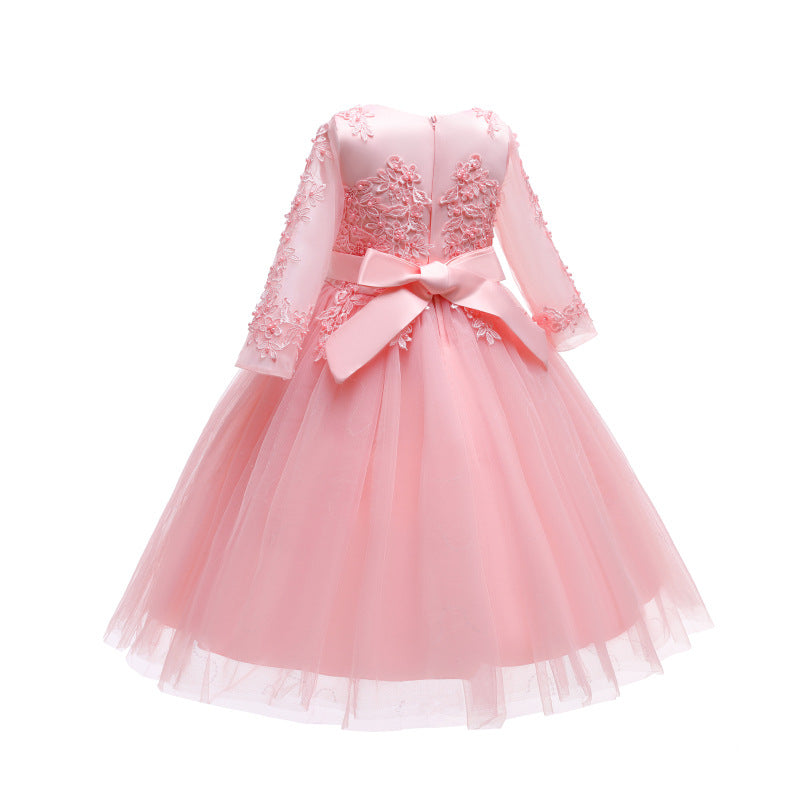 Kid Girl Wedding Pompous Gauze Princess Long Sleeve Sequin Mesh Dresses