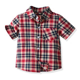 Kid Baby Boys Checked Short-sleeved Straps Set Summer Suits 4 Pcs