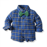 Spring Plaid Blue Suit Bib Baby Boy 2 Pcs Set
