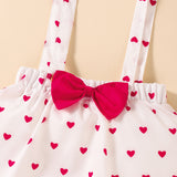 Baby Kid Girls Valentine's Day  Red One-line Shoulder Polka Dot 2 Pcs Sets