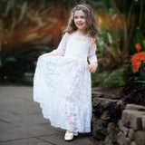 Kid Girl Long Lace Rose Embroidered Flower Mesh Yarn Dresses