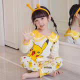 Kid Girl Round Neck Pajamas Ins Spring Autumn Cute Cartoon Pajamas