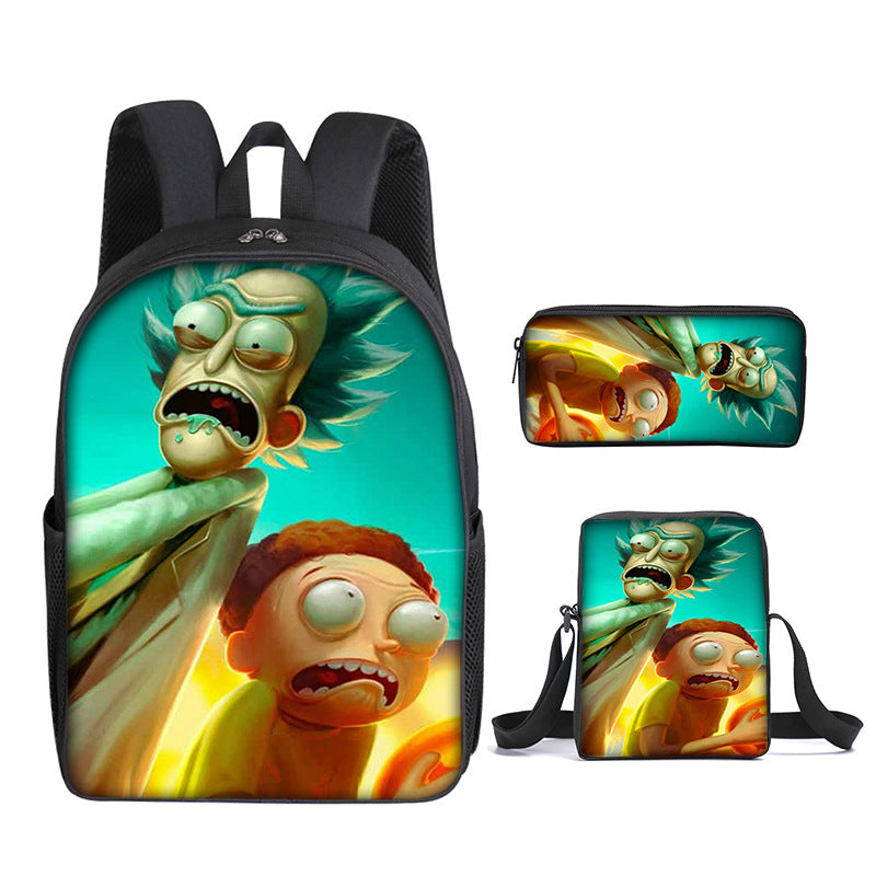 Kid Bags Rick and Morty Pen Case Anime Travel Bookbag 3 Pieces/Lot