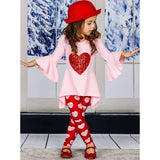 Toddler Baby Girls Valentine's Day Love Pink Trumpet Sleeve 2 Pcs Sets