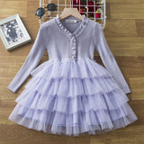 Kid Baby Girl Princess Knitted Cake Long Sleeve Mesh Puffy Dress