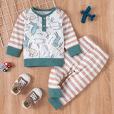 Baby Spring Autumn New Easter Striped Rabbit Printed Sets 2 Pcs