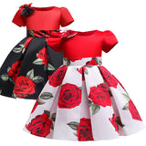 Kid Girl Princess Christmas Satin Bow Short Sleeve Rose Dresses