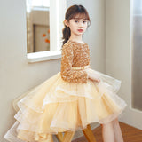 Kid Girls Spring Autumn Long Sleeved Trailing Sequins Dresses